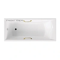 Чугунная ванна Vinsent Veron Devon VDV1807545H/VH0012GD-AS, 180 x 75 см, с антискользящим покрытием, ручки золото, цвет белый