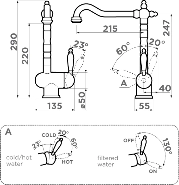 Смеситель для кухни Omoikiri Kyoto 2 Plus-SI античное серебро 4994352 (детальная фотография), для кухни