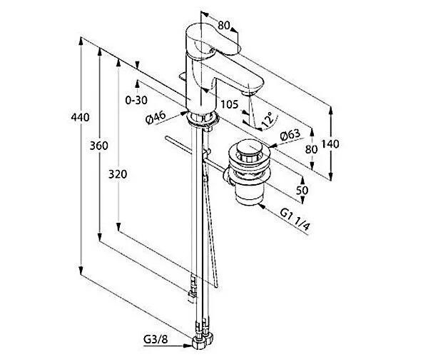 Смеситель для раковины Kludi Objekta с донным клапаном 322340575 (детальная фотография), для раковины