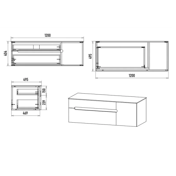 Тумба под раковину подвесная Misty Роял 120 см черная П-Роя-01120-021П2Я (детальная фотография), в наличии