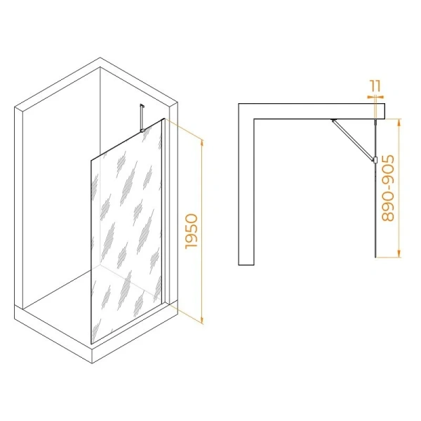 Душевая перегородка RGW Walk In WA-102B 90 см профиль черный стекло матовое 351010209-24 (детальная фотография), современные, hi-tech