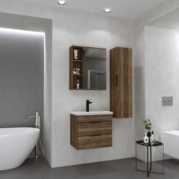 Тумба под раковину подвесная Grossman Форта 56,4 см темный дуб галифакс 1060052 (детальная фотография), 55 см