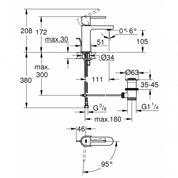 Смеситель для раковины Grohe Plus 23870003 (детальная фотография), для раковины