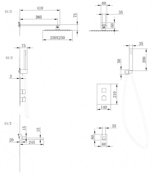 Душевой комплект Abber Daheim черный матовый AF8250B (детальная фотография), душевые комплекты, наборы