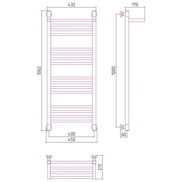 Полотенцесушитель водяной Сунержа Богема+ 40х100 см состаренная бронза 05-0223-1040 (детальная фотография), современные, hi-tech