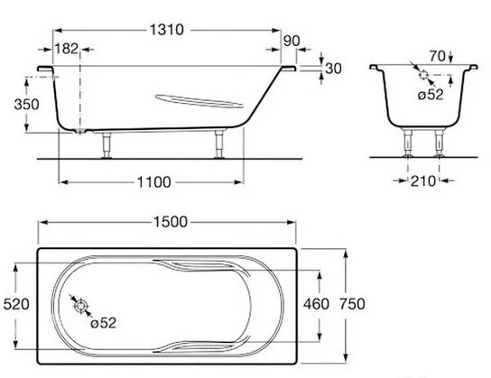 Ванна акриловая Roca Genova-N ZRU9302894 150x75 см прямоугольная (детальная фотография), акриловые