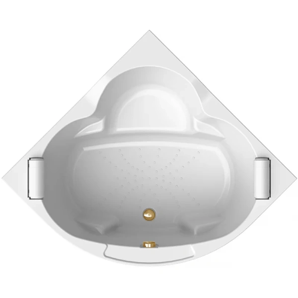 Акриловая ванна Радомир Сорренто 1-01-3-0-9-038К, 140 x 140 см, каркас, подголовник - 2 шт., фронтальный экран, сифон, слив-перелив автомат в комплекте, белая/золото (детальная фотография)