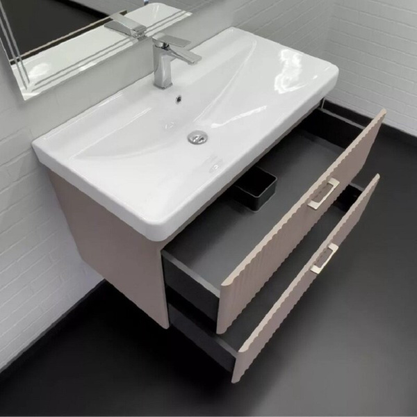 Тумба с раковиной подвесная Comforty Ангара 90П 90 см дуб латте 00-00021036CF (детальная фотография), подвесная, пристенная