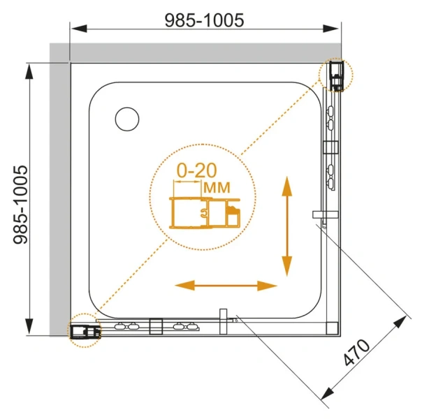 Душевой уголок Cezares Momento 100х100 см квадратный MOMENTO-A-2-100-C-Cr (детальная фотография), квадратные