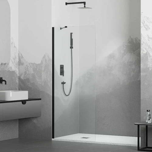 Душевая перегородка RGW Walk In WA-110-B 100 см профиль черный, стекло прозрачное - фото 2