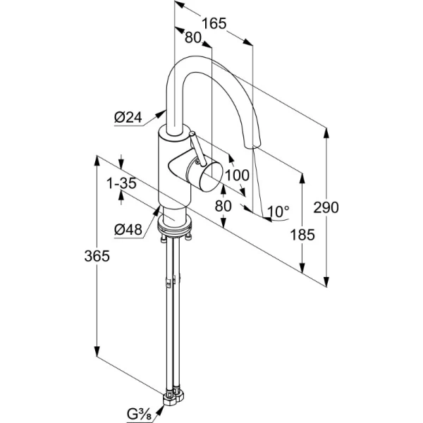 Смеситель для раковины Kludi Bozz хром 380280576 (детальная фотография), для раковины