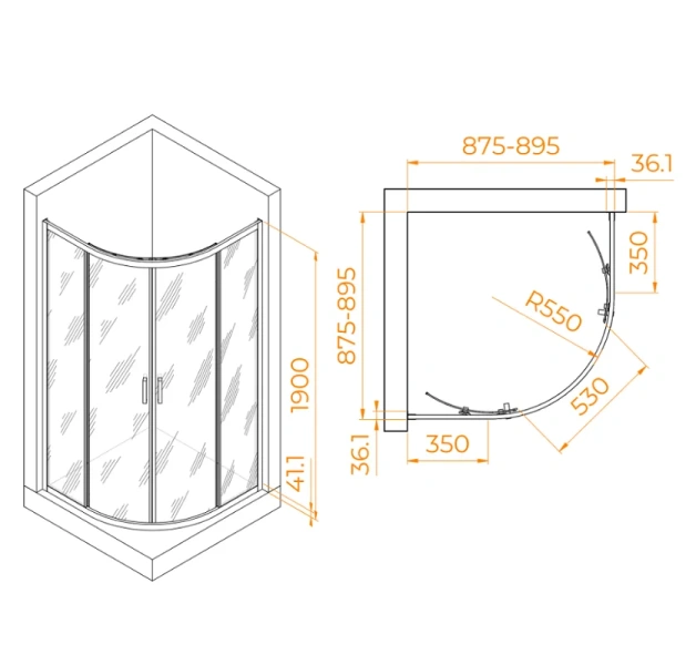 Душевой уголок RGW Passage PA-51B 90х90 см профиль черный 02085199-14 (детальная фотография), полукруглые, четверть круга