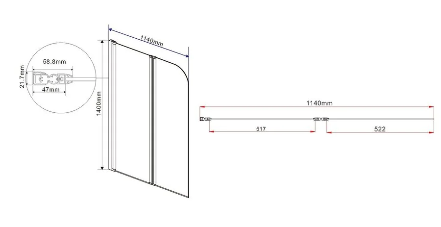 Шторка для ванны Vincea VSB-12114C 114х140 см алюминиевый профиль (детальная фотография), современные, hi-tech