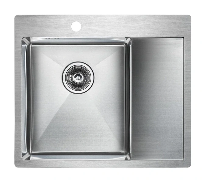 Мойка для кухни Paulmark Flank 59 см нержавеющая сталь, правосторонняя PM225951-BSR (детальная фотография)