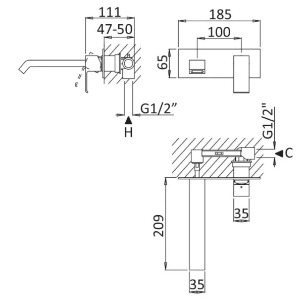 Смеситель для раковины Cezares Porta Sunrise PORTA-BLI-SR (детальная фотография), для раковины