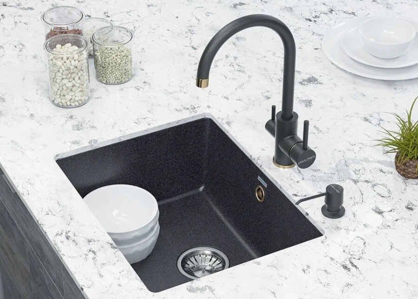 Мойка для кухни Paulmark Gera 55 см графит PM205546-DG (детальная фотография), прямоугольной формы