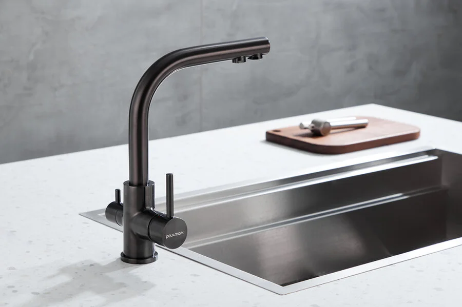 Смеситель для кухни Paulmark Essen вороненая сталь Es213011-GM (детальная фотография), современные, hi-tech