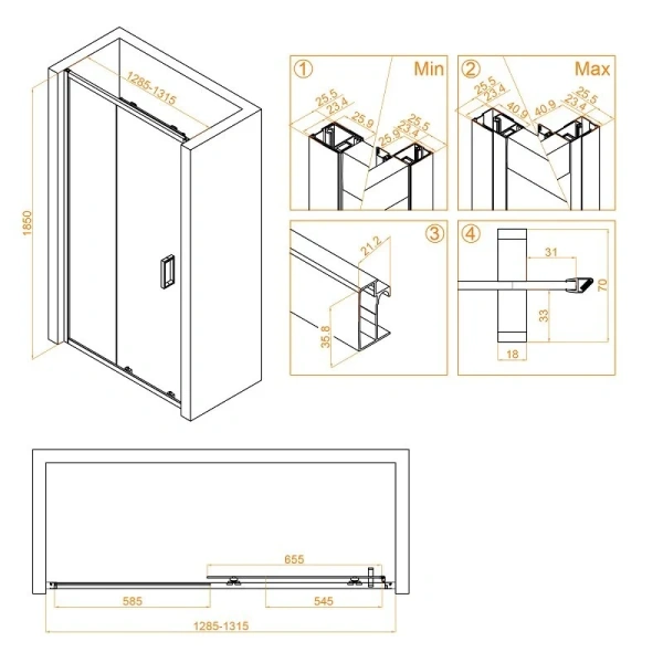 Душевая дверь в нишу RGW Classic CL-14B 130 см профиль черный 32091413-14 (детальная фотография), современные, hi-tech