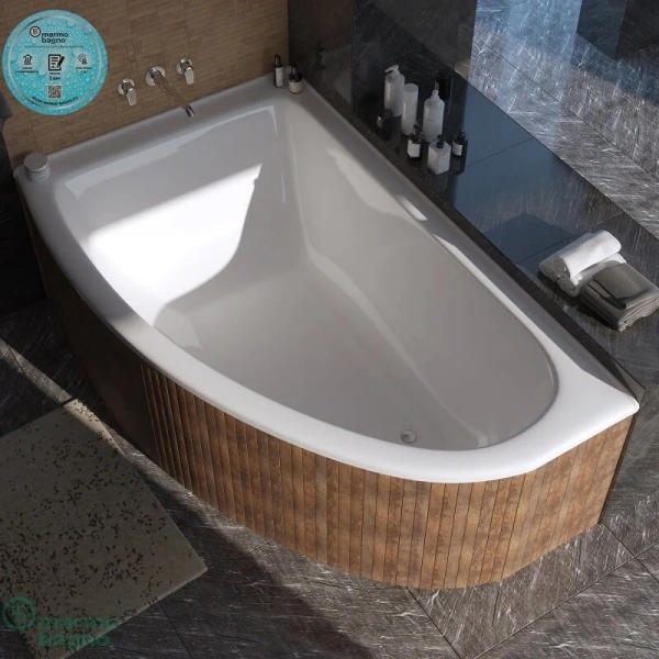 Ванна Marmo Bagno Альба, MB-BL170-110/MB-BR170-110, 170 х 110 см, искусственный камень, L/R, белая (детальная фотография), угловые, приставные, встраиваемые