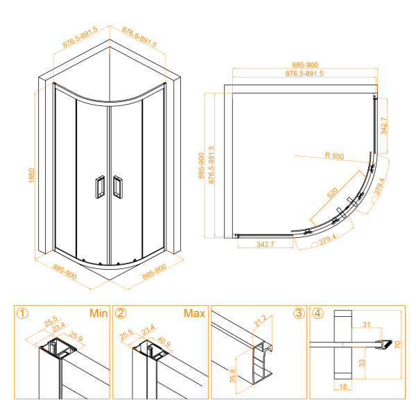 Схема (детальная фотография), полукруглые, четверть круга