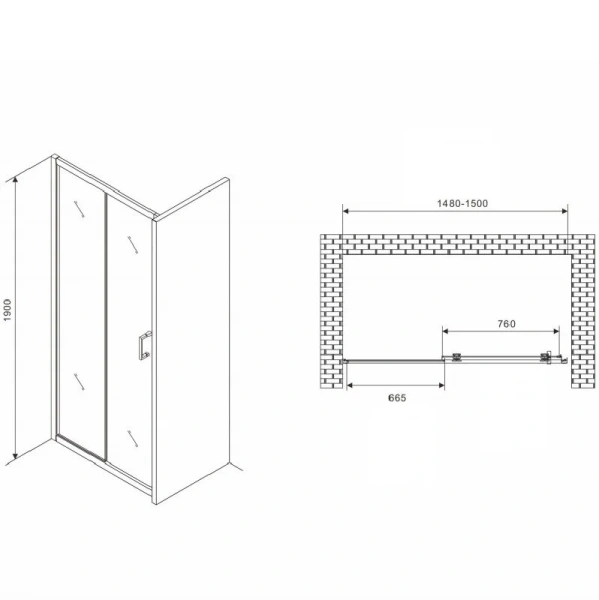 Душевая дверь в нишу Abber Schwarzer Diamant 150 см стекло прозрачное AG301505 (детальная фотография), современные, hi-tech