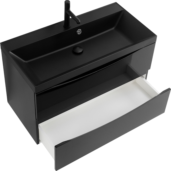 Тумба под раковину подвесная BelBagno Marino 90 см nero lucido MARINO-900-2C-SO-NL-P (детальная фотография), подвесная, пристенная