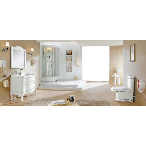 Унитаз компакт CeramaLux Luxe Classic белый/хром 1409 (детальная фотография), с бачком