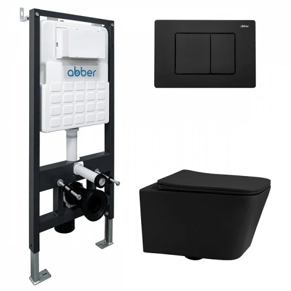 Унитаз с инсталляцией Abber Rechteck кнопка черная матовая AC1201MB-AC0105-AC0120MB (детальная фотография)