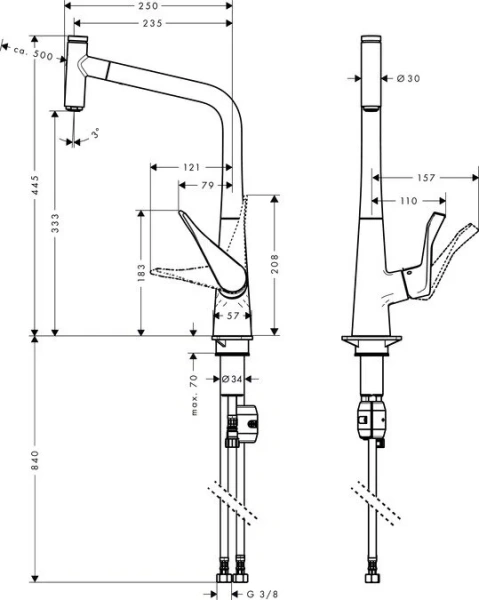 Смеситель для кухни Hansgrohe Metris Select сталь 14884800 (детальная фотография), для кухни