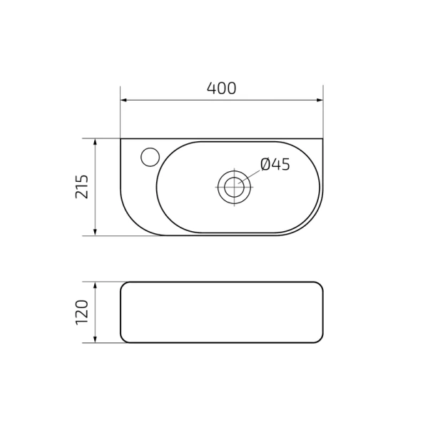Раковина GID Suspendido Bm9274R 40 см правосторонняя черная 62204R (детальная фотография), подвесные, пристенные