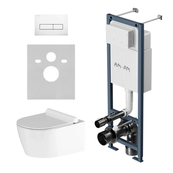 Унитаз с инсталляцией Am.Pm Jupiter клавиша белая глянцевая, кнопки прямоугольные IS110301.DX77C1700 (детальная фотография)