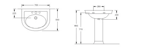 Раковина подвесная Hatria Dolcevita Y0EX01 70х55 см (детальная фотография), классические, ретро