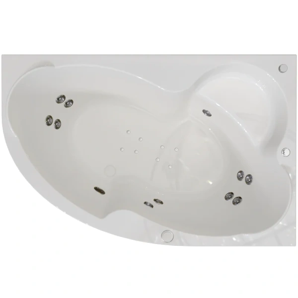 Гидромассажная ванна Радомир Ирма 2-81-2-1-9-216/2-81-2-2-9-216, 149 x 96.5 см, L/R, рама-подставка, фронтальная панель, слив-перелив, гидромассаж Терапия хром КУ 200, белая (детальная фотография), акриловые