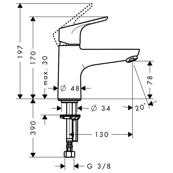 Смеситель для раковины Hansgrohe Focus E2 хром 31931000 (детальная фотография), для раковины