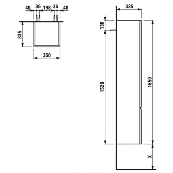 Шкаф-пенал подвесной Laufen Case 35 см белый глянцевый, петли справа 4.0202.2.075.475.1 (детальная фотография), по запросу