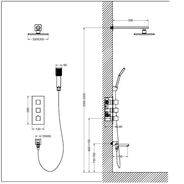 Душевой комплект Timo Tetra-thermo хром SX-0199/00SM (детальная фотография), душевые комплекты, наборы