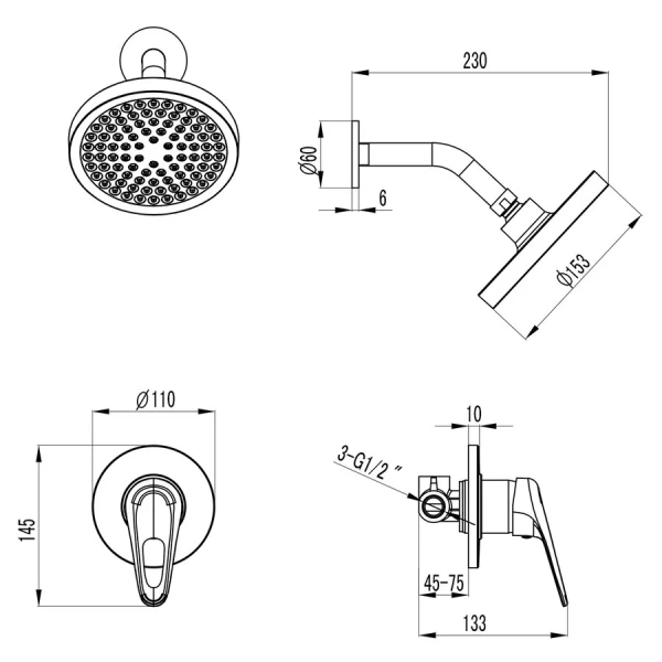 Душевой комплект Lemark Luna встраиваемый LM4120C (детальная фотография), душевые комплекты, наборы