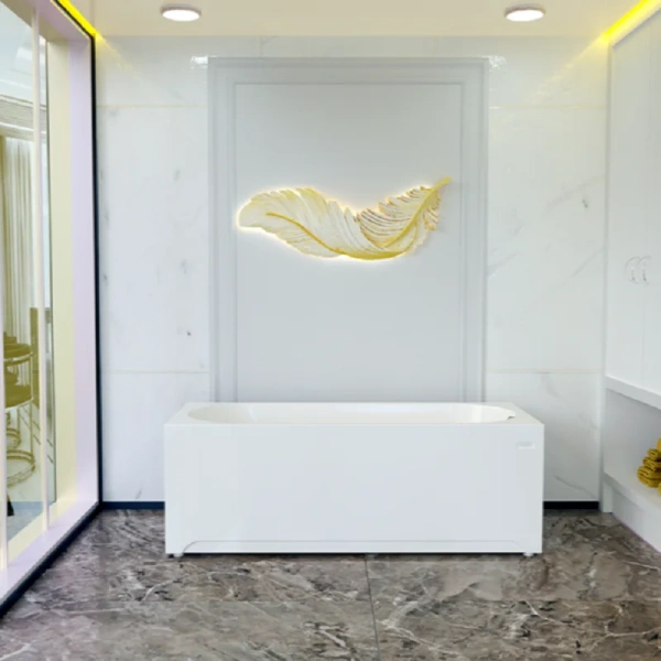 Акриловая ванна Радомир Виктория 2-89-2-0-1-250Р, 150 x 70 см, фронтальный экран, каркас разборный, сифон, слив-перелив автомат в комплекте, белая (детальная фотография), современныe, hi-tech