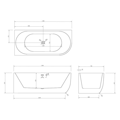 Ванна акриловая Abber 170x75 см с гидромассажем AB9315 E L (детальная фотография), современныe, hi-tech
