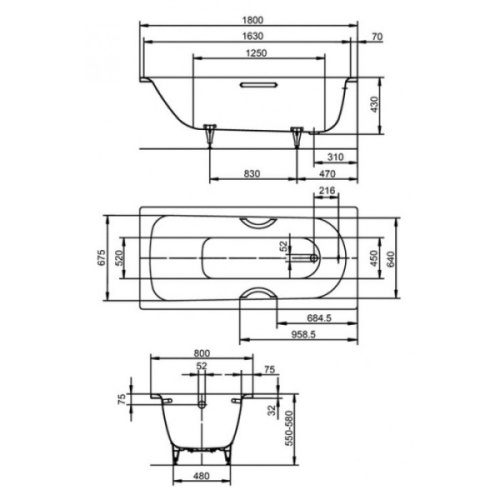 Ванна стальная Kaldewei Saniform Plus mod. 337 180x80 см с покрытием Easy-Clean и Anti-SlIp 133730003001 (детальная фотография), современныe, hi-tech