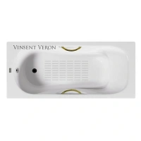 Чугунная ванна Vinsent Veron Aura VAU1507542H/VH0015GD-AS, 150 x 75 см, с антискользящим покрытием, ручки золото, цвет белый