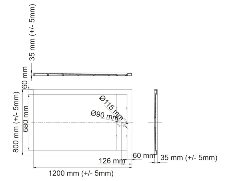 Душевой поддон WasserKRAFT Wiese 120x80 см серый матовый 84T06 (детальная фотография), низкие до 15 см