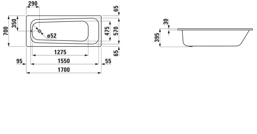 Ванна стальная Laufen Pro 170х70 см с отверстиями для ручек с антискользящим покрытием 2.2495.3.000.040.1 (детальная фотография), стальные