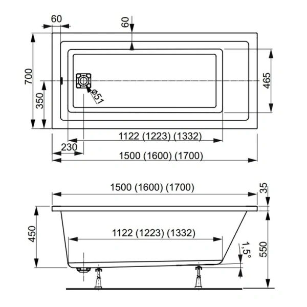 Ванна акриловая Vagnerplast Cavallo 160×70 см прямоугольная VPBA167CAV2X-04 (детальная фотография), акриловые