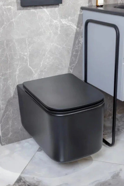 Унитаз подвесной Boheme Mane черный матовый 970-SET-B (детальная фотография), без бачка, со скрытым бачком