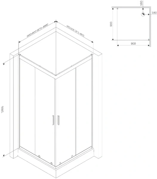Душевой уголок Am.Pm Tender 90x90 см профиль хром, стекло прозрачное W45G-403-090TM (детальная фотография), прозрачные