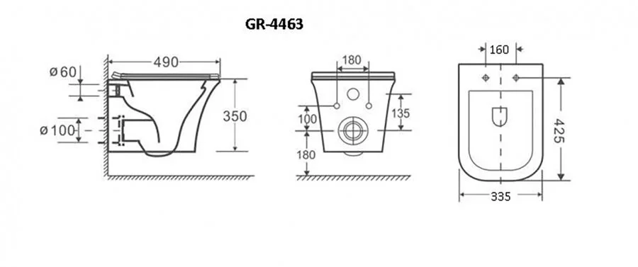 Унитаз подвесной Grossman Classic белый GR-4463S (детальная фотография), подвесные, встраиваемые