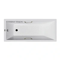 Чугунная ванна Vinsent Veron Square VSQ1407045H/VH0012BR-AS, 140 x 70 см, с антискользящим покрытием, ручки бронза, цвет белый