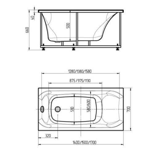 Ванна акриловая Акватек Альфа 170x70 см без фронтального экрана ALF170-0000062 (детальная фотография), современныe, hi-tech