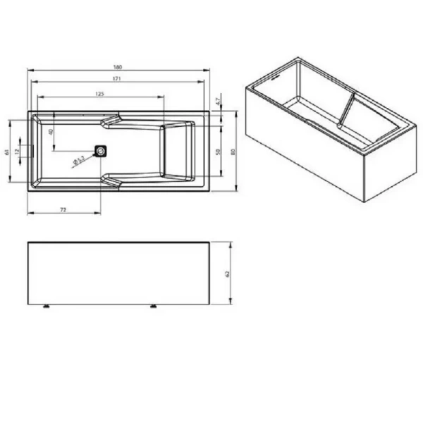 Акриловая ванна Riho Still Shower Elite Plug & Play B103009005/B103010005, 180 x 80 см, левая/правая, цвет белый (детальная фотография), акриловые